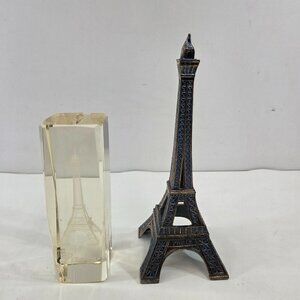 Eiffel Tower Collectible Crystal Paperweight Metal Sculpture Travel Paris France